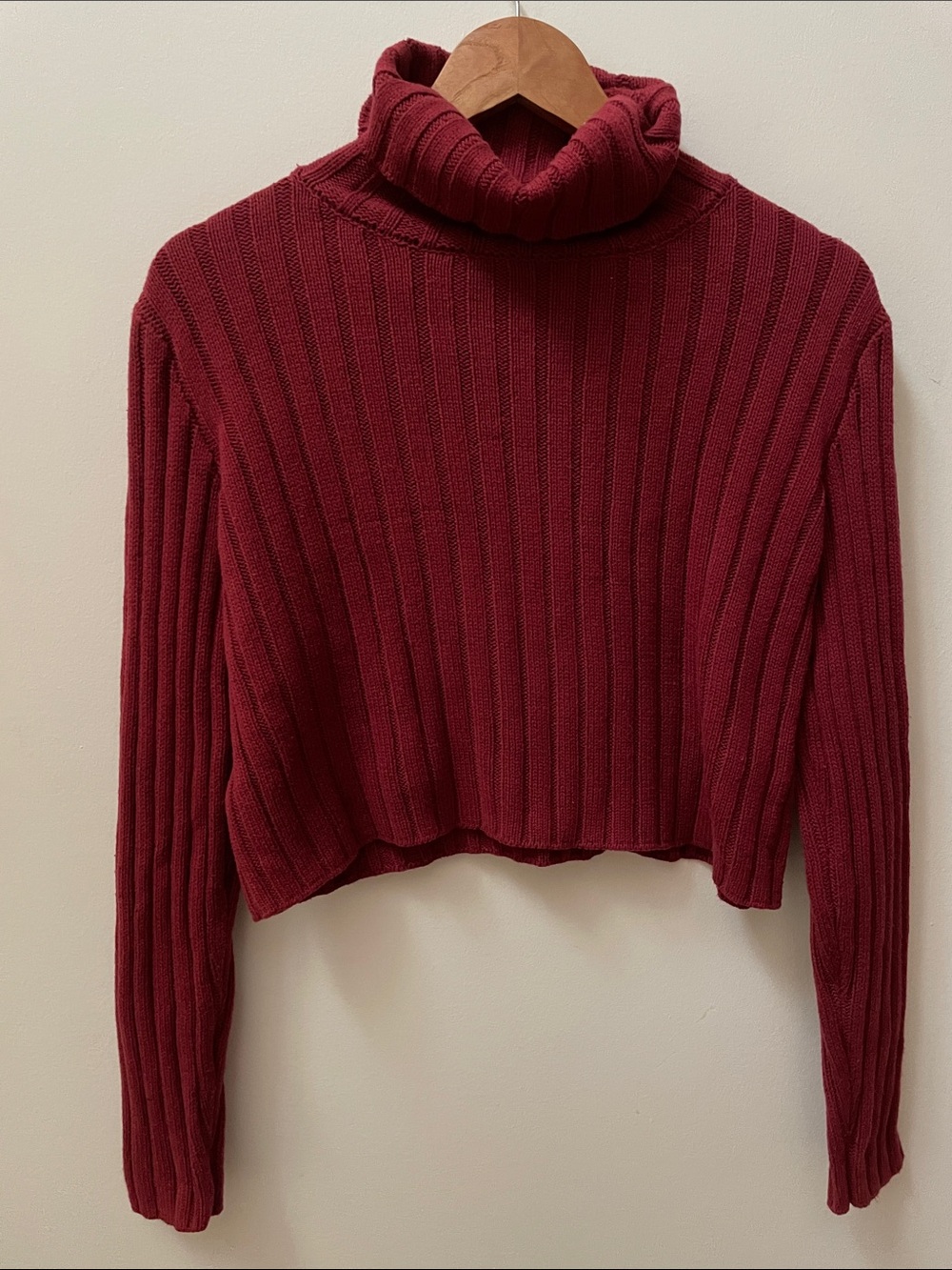 Simons twik Ribbed Cropped Turtleneck Sweater - Burgundy